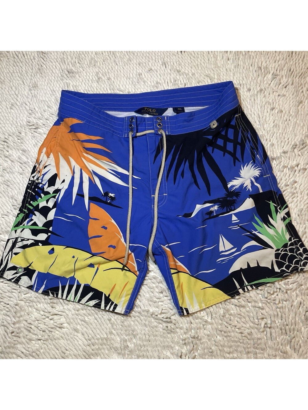 Polo Ralph Lauren Men's Swim Trunks Size 34 Aloha Hawaiian Paradise Print Blue